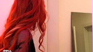 Redhead with Big Tits Enjoys Oily Halloween Footjob and Handjob Riding