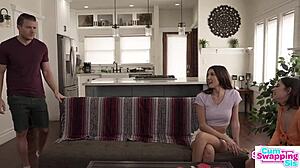 Stepsis lets stepbrother feast on her juicy chest.