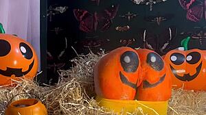 teen gets double creampie in pumpkin patch