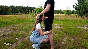 Girl Next Door Throated Outdoors and Swallows Cum Load