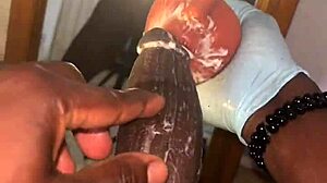 She deep throats her huge cock in dorm.