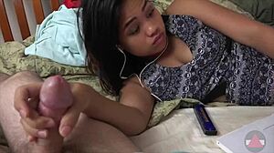 Browsing turns into wild handjob with sexy Asian! 😜