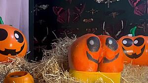 teen gets double creampie in pumpkin patch