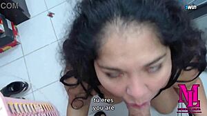 licking my stepdad's cock, he finishes on my chest while mom's away