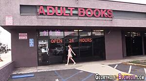 Teen at gloryhole sucks big cock