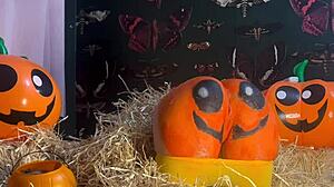teen gets double creampie in pumpkin patch
