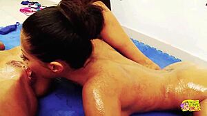 Lesbian Wrestling Turns Into Hot Steamy Sex with These Ladies Kissing and Touching