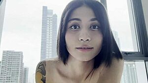 Blonde best friend sucks me off by the dorm window with cum in mouth