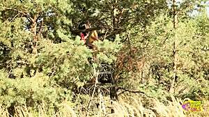 blonde and brunette babes share intense outdoor lesbian fingering