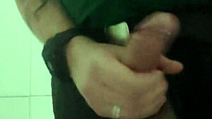 is the security guard masturbating in the bathroom?