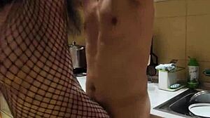 Amateur Wife in Stockings Gets Intense Kitchen Anal Sex