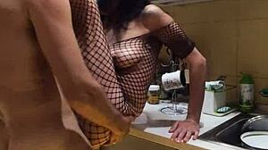 Amateur Wife in Stockings Gets Intense Kitchen Anal Sex