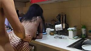 Amateur Wife in Stockings Gets Intense Kitchen Anal Sex