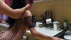 Amateur Wife in Stockings Gets Intense Kitchen Anal Sex