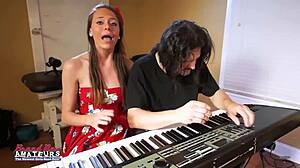 brunette coed cloe sucks cock and gets twat fucked deep with jizz