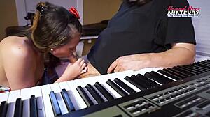 brunette coed cloe sucks cock and gets twat fucked deep with jizz