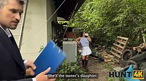 hunter scores hot outdoor action with brunette