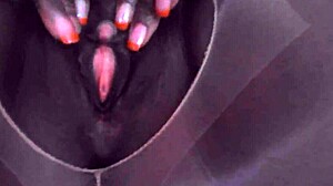 Horny slut fingered in stockings and sprayed with cum. What a messy finish!