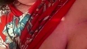 Step mom whispers, 'Johnny, give me that handjob with your big cum!' while teasing her big natural tits in homemade fetish sex.