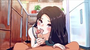 Milf gets naughty with blowjob in kitchen scene