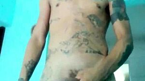 Skinny Guy Shows His Banana Toy In Living Room