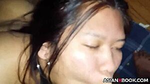 Asian babe receives intense deep throat fucking.