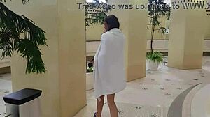 Fuck hard in Budapest public pool with sexy brunette licking natural tits!