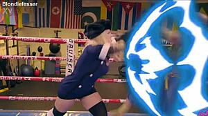 Blondie Fesser as Kolin in Street Fighter cosplay sextape, banging hard outdoors