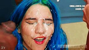 Young teen 18+ gets cum facial in group banging.