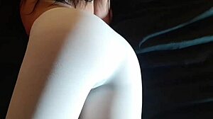 milf’s big firm ass sways in white pantyhose and heels.