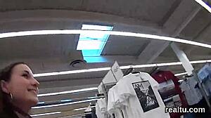 czech teen stripteases in shop gets pov fucked