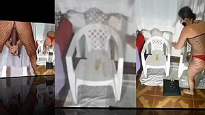 bitch teases hot with huge dildo in bodysuit and panties