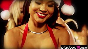 Watch this lesbian teen blonde massaging her asian lover's tits and pussy softly