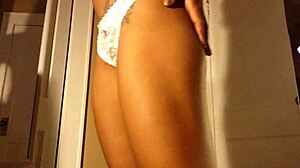 brunette ebony gropes cameltoe in lingerie