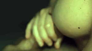 Natural tits, hand, and cum