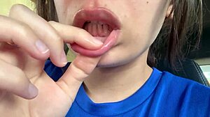 Awesome latina with spitting mouth