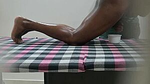 squeezing cum milk outside in massage spa