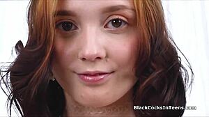 Perky brunette teen tackles her first massive BBC.