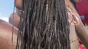 A pretty petite girl flashes in public in Jamaica.