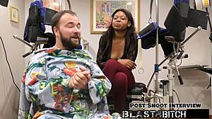 minnie roses face gets blasted with cum after blowjob backstage.