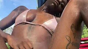 A pretty petite girl flashes in public in Jamaica.