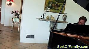 black stepdaughter bent over by piano for steamy action