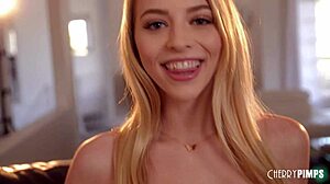 Hot petite blonde teen rips clothes to masturbate shaved pussy with glass dildo intensely