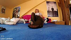 i love chrissy's oiled legs in black stockings, so sexy and soft