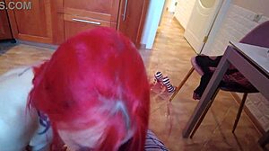 Redhead teen sucking fat old dude's cock in homemade pov deepthroat