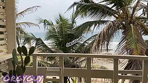 Ebony Milf Wife Bent Over Flashing Pussy in Doggystyle Pose at Outdoor Beach House