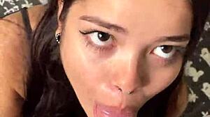 intriguing cute submissive girlfriend offers deep sloppy blowjob to piercing big dick in amateur lick session