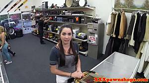 uh, amateur student bends over desk for pawnroker blowjob and facial, like spying on hidden cam reality