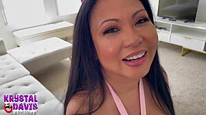 Asian Mature Spreads Ass Riding Big Cock Missionary Interracial