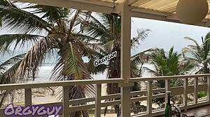 Ebony Milf Wife Bent Over Flashing Pussy in Doggystyle Pose at Outdoor Beach House